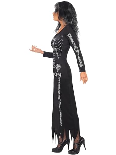 Disfraz de esqueleto, Negro, con vestido ceñido de manga larga Halloween