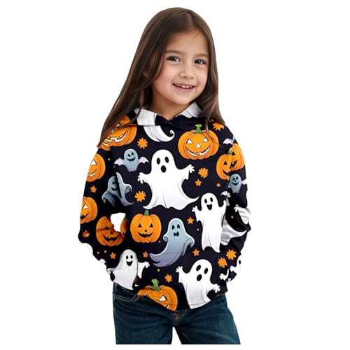Disfraz de Halloween para mujer, unisex, niños pequeños, niñas, Halloween, manga larga, dibujos animados, sudadera con capucha, sudadera, tops, chándal para niños, Negro , 8-9 años