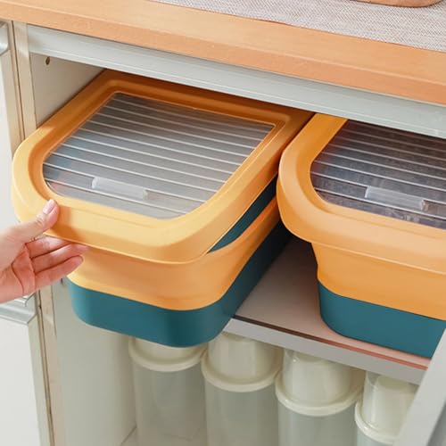 Recipiente hermético para comida para perros, caja plegable con tapa con bisagras y ruedas, suministro para mascotas, para uso diario, armario, cocina, despensa, mostrador, mesa, suelo, viajes