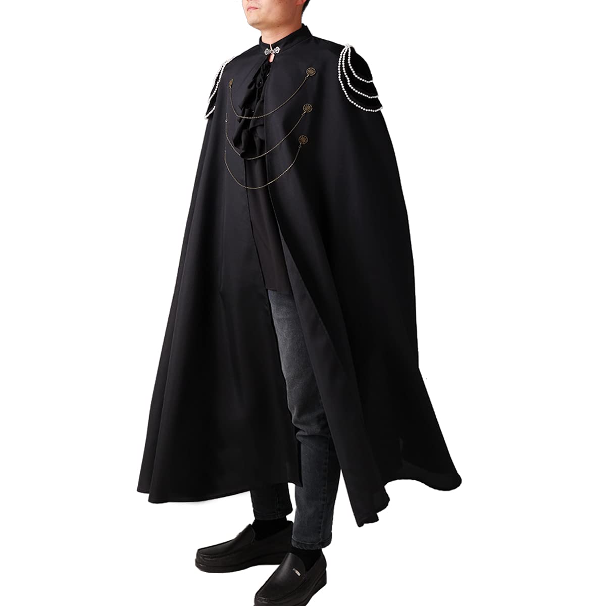 COSDREAMER Capa de bruja para hombre, capa medieval renacentista (Negro, XXL)