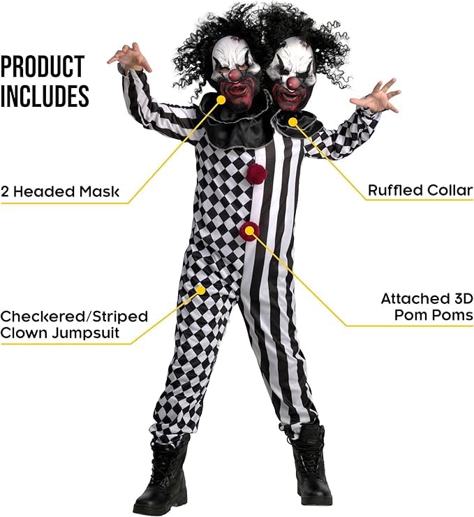 Disfraz Payaso Terrorífico, Traje de Payaso Malvado para Halloween, Disfraces de Payaso Espeluznante para Hombres, L