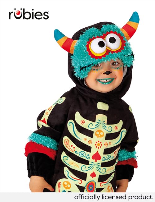 Disfraz de Monster catrina para niño y niña, talla bebé 1 a 2 años, Pelele con velcro, gorrito con ojos saltones para Halloween, Carnaval, fiestas y cosplay