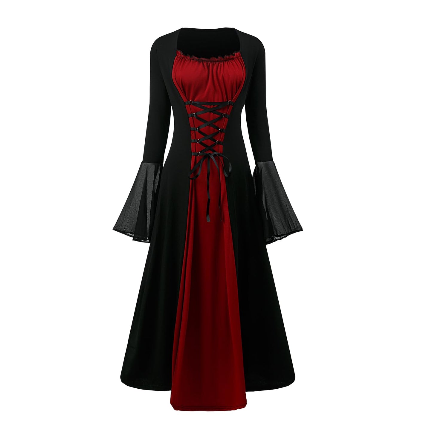Disfraz Vestido medieval para mujer, disfraz renacentista, victoriano, con mangas de trompeta, con corsé, para Halloween (modelo 2, M)