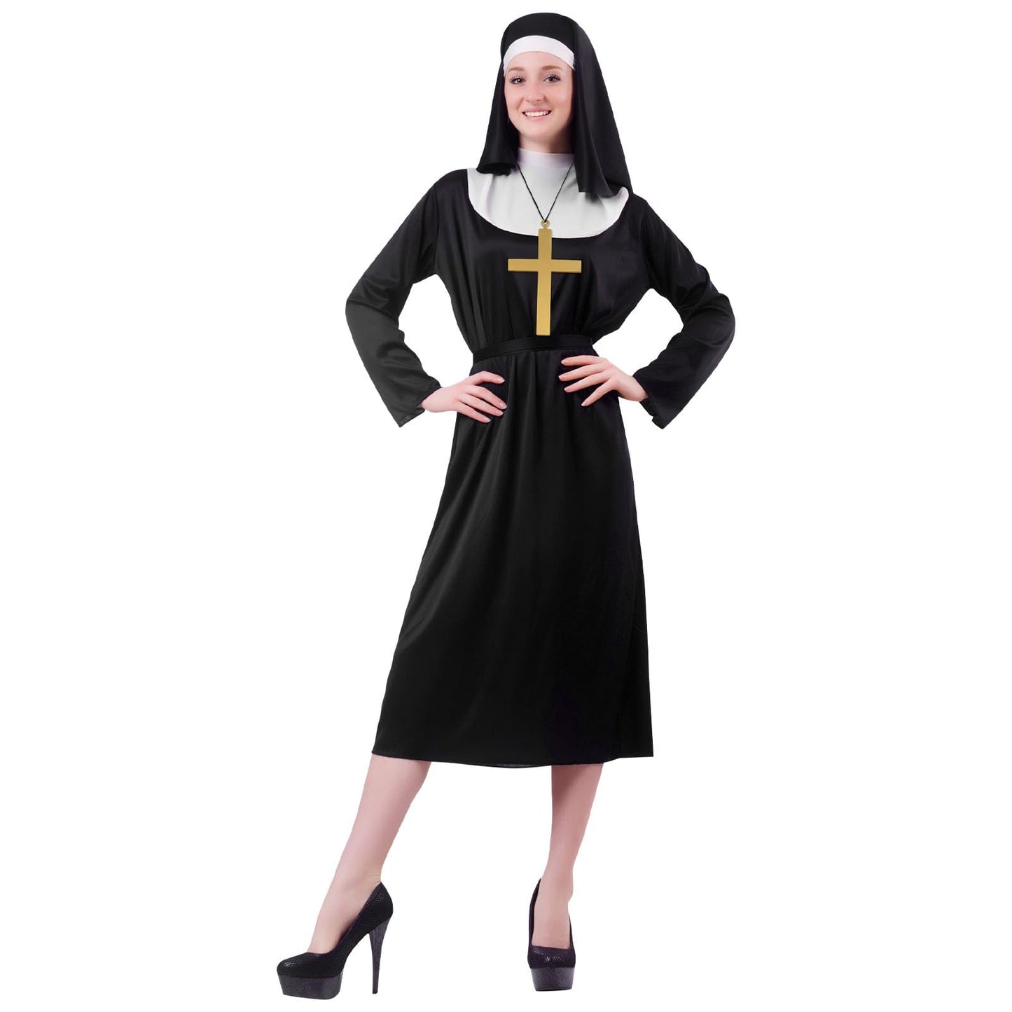 Disfraz de Monja para Mujer, Vestido Monja Mujer Adulto Fancy Dress Costume con Gorro y Collar con una Cruz, Disfraz De Cosplay para Fiesta Halloween Carnaval, XL