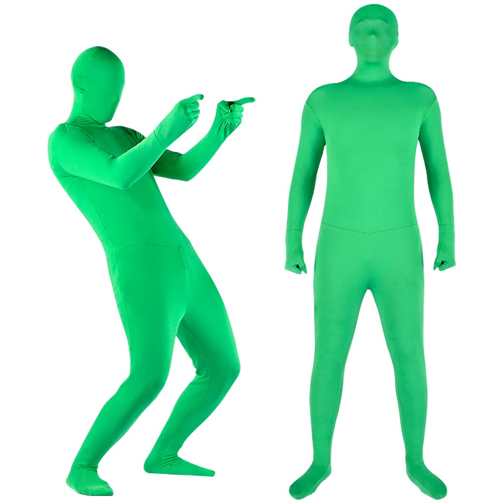Andoer Traje unisex de cuerpo entero en color verde para fotografías y técnica audiovisual Chroma Key, disfraz elástico para fotos,efectos especiales, cosplay, carnaval, 180 cm de altura.