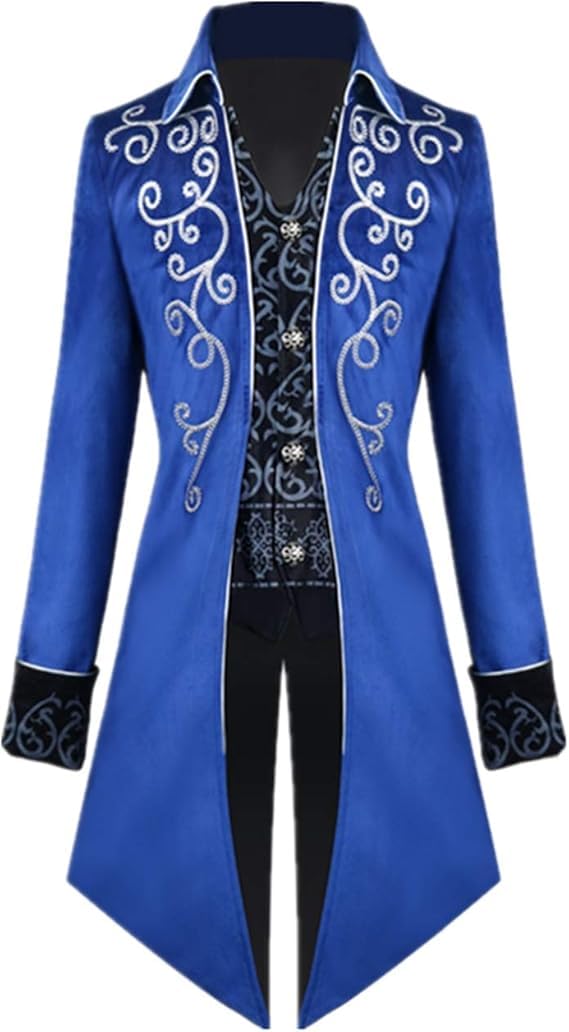 Disfraz Chaqueta steampunk vintage para hombre, abrigo gótico, disfraz de carnaval, ropa medieval para hombre, disfraz de Halloween para hombre, azul, S