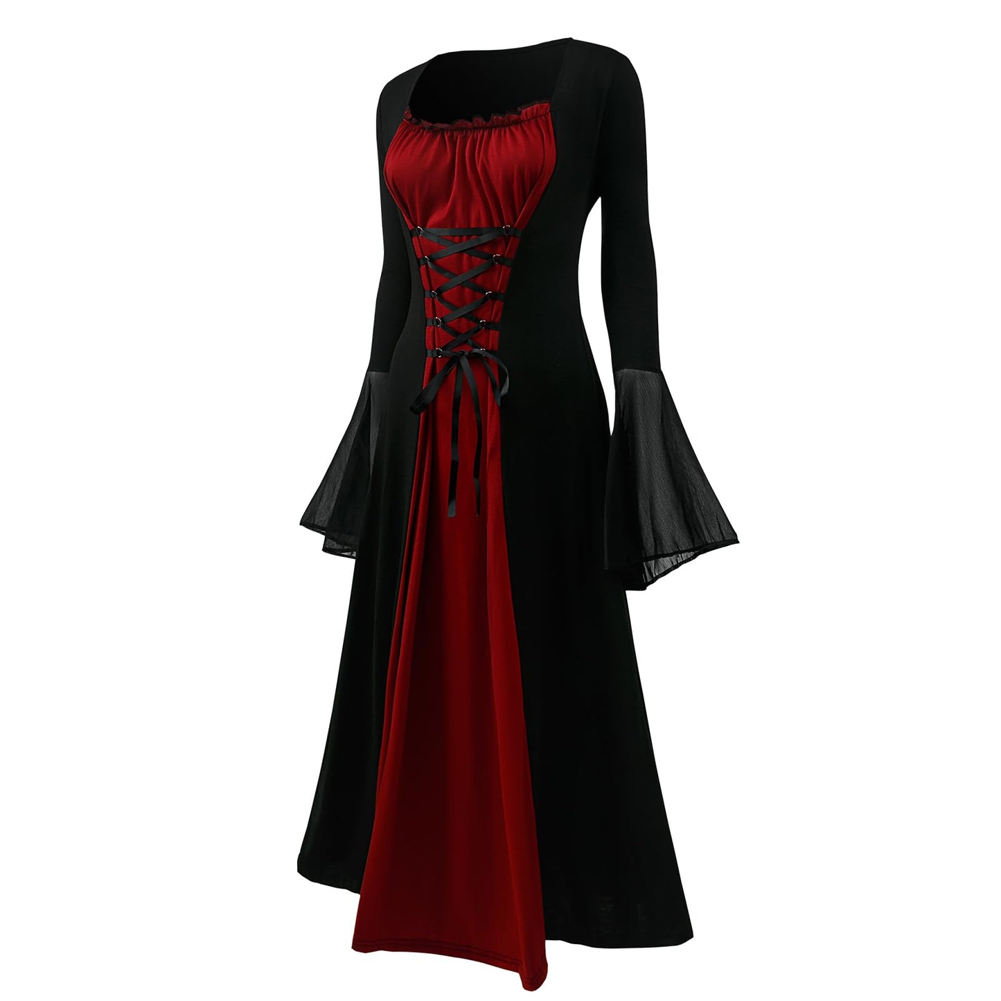 Disfraz Vestido medieval para mujer, disfraz renacentista, victoriano, con mangas de trompeta, con corsé, para Halloween (modelo 2, M)
