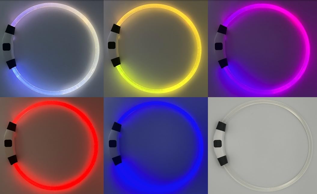Collar con LUZ LED, 7 Colores Intercambiables, Resistente AL Agua, para Mascotas Seguridad Nocturna, Collar Luminoso Que Brilla en la Oscuridad. Recargable por USB, Tamaño Ajustable.