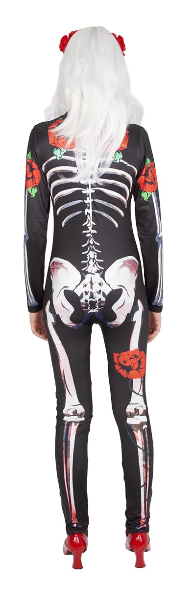 Disfraz Catrina Skelita Rosas para mujer, Mono estampado esqueleto y diadema de flores, Licencia Oficial, Día de los Muertos, Halloween, Fiestas