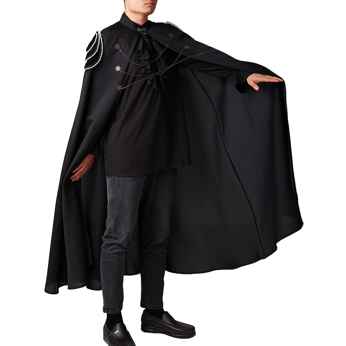 COSDREAMER Capa de bruja para hombre, capa medieval renacentista (Negro, XXL)