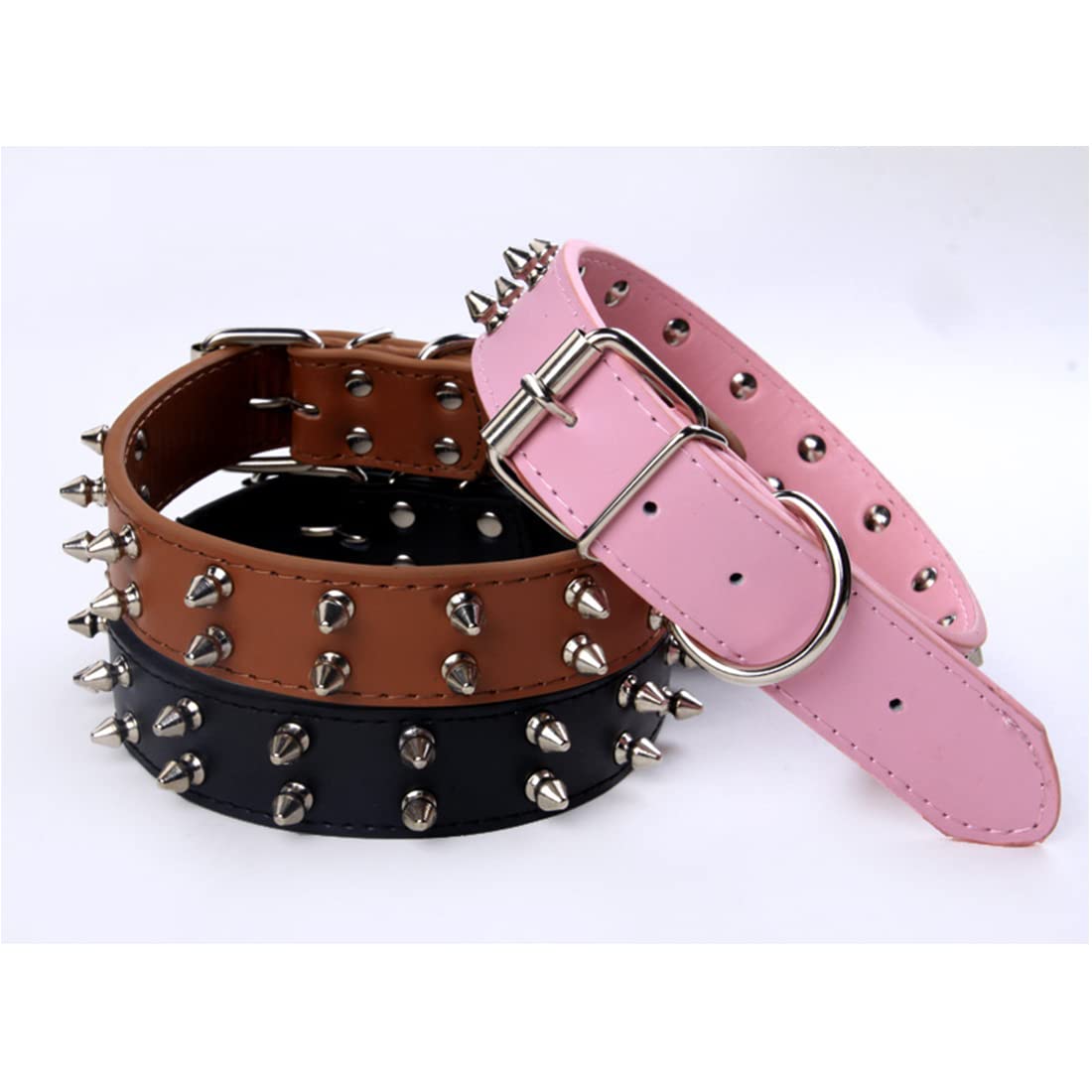 Collar para Mascotas de Doble Hilera Con Tachuelas, de Remache para Perros Medianos y Grandes, de PU, Cadena para Perros