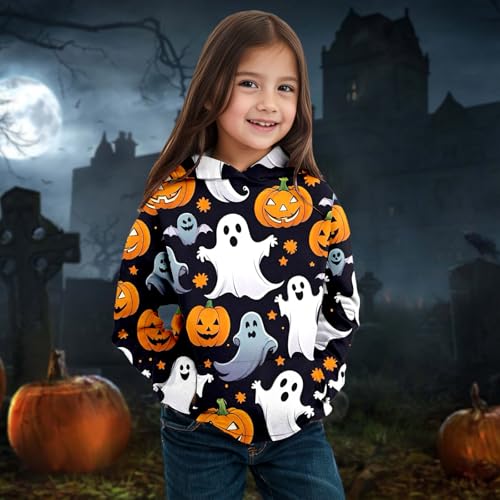 Disfraz de Halloween para mujer, unisex, niños pequeños, niñas, Halloween, manga larga, dibujos animados, sudadera con capucha, sudadera, tops, chándal para niños, Negro , 8-9 años