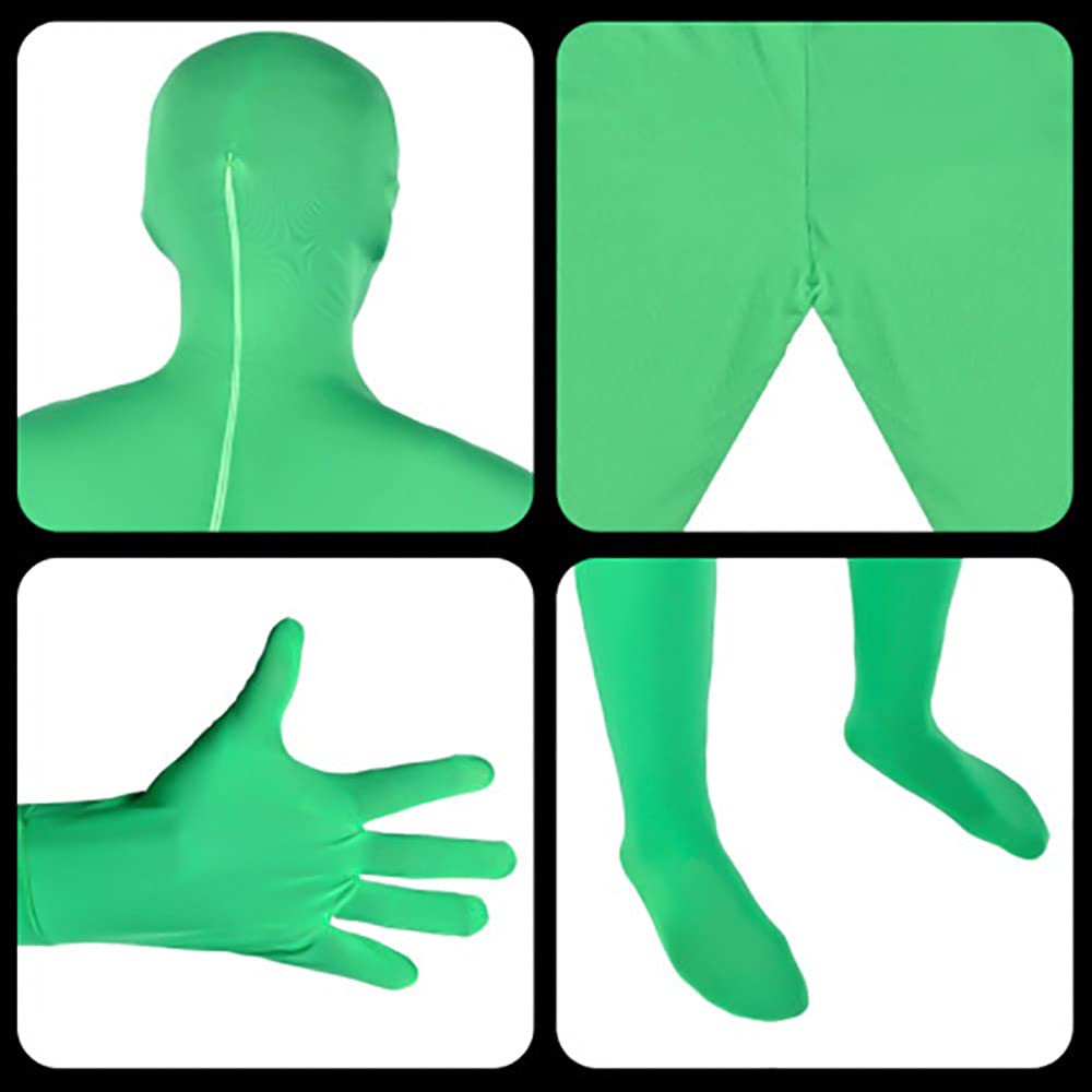Andoer Traje unisex de cuerpo entero en color verde para fotografías y técnica audiovisual Chroma Key, disfraz elástico para fotos,efectos especiales, cosplay, carnaval, 180 cm de altura.