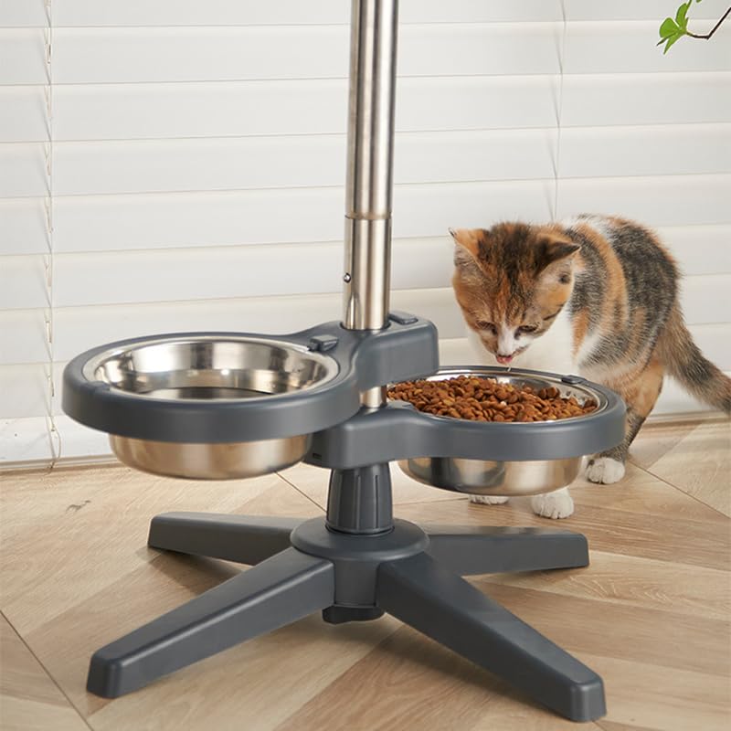 Yuhtech Comedero Ajustable en Altura, Comedero para Perros Grandes Elevado, 2 Comederos, Antideslizante, Comederos para Perros con Marco, Estación de Alimentación para Perros