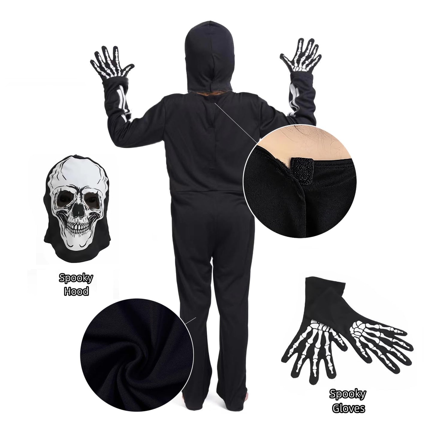 Disfraz de Esqueleto para Niños que Brilla en la Oscuridad Niño Niña Halloween Terrorífico Body con Capucha de Esqueleto Guantes,3/5 Años
