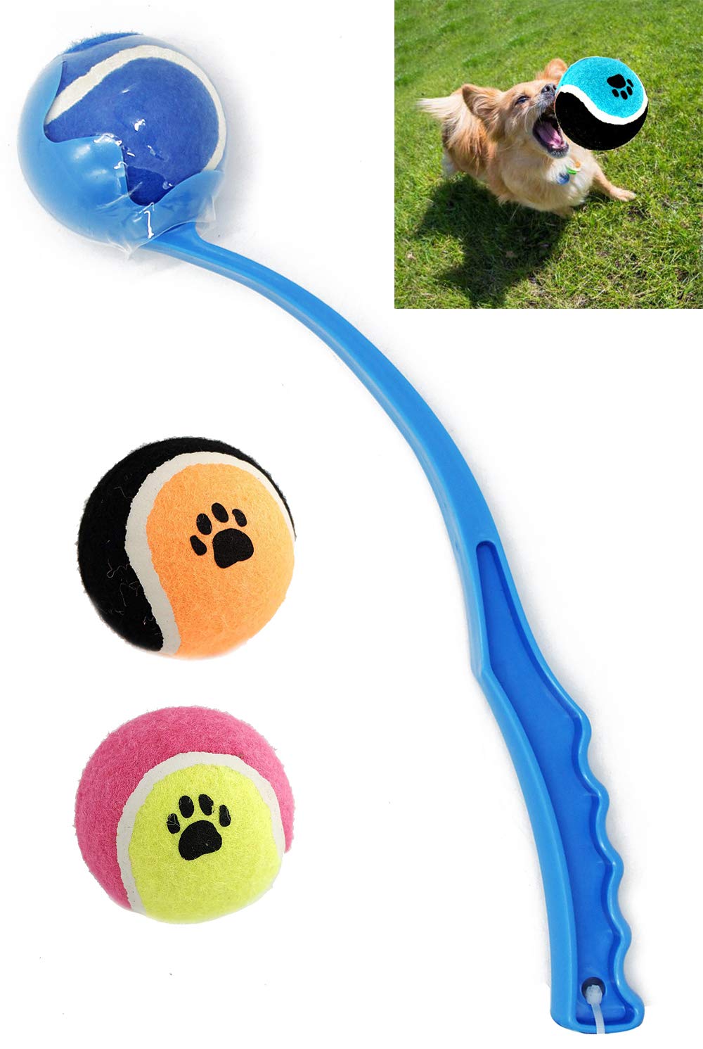 Juguete Interactivo Lanzador de Pelotas para Perros Mascotas Más 2 Pelotas Regalos para Animales Domésticos 3 Tamaños Color Envia al Azar (L: 66 cm) BPS-7036+4880