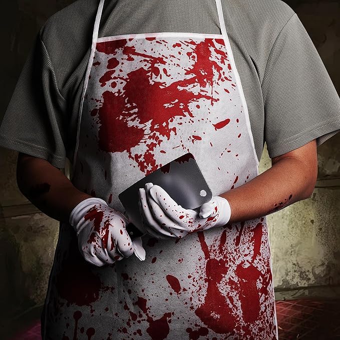 Disfraz de Carnicero de Halloween, Asesino en Serie Disfraces, Disfraces Halloween, Máscara de Asesino Sangriento, Delantal Sangriento, Cuchillo Sangriento, Pegatinas Cicatriciales, Guantes de algodón