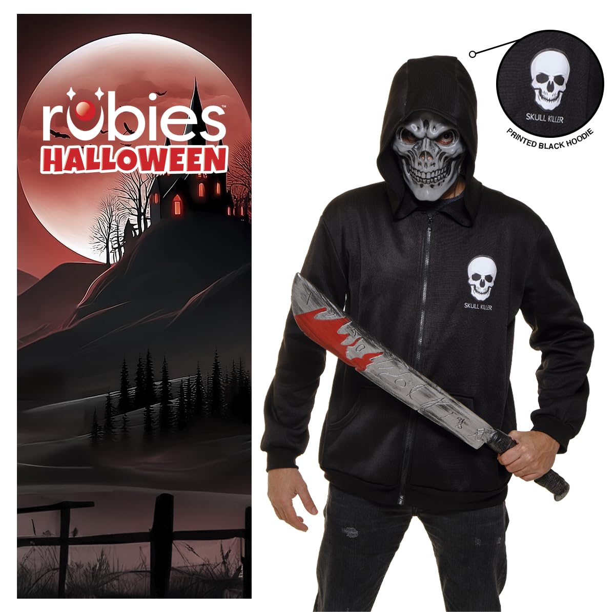Disfraz Skull Killer para adulto, Set con Sudadera y máscara, Oficial Halloween, Carnaval, Fiestas