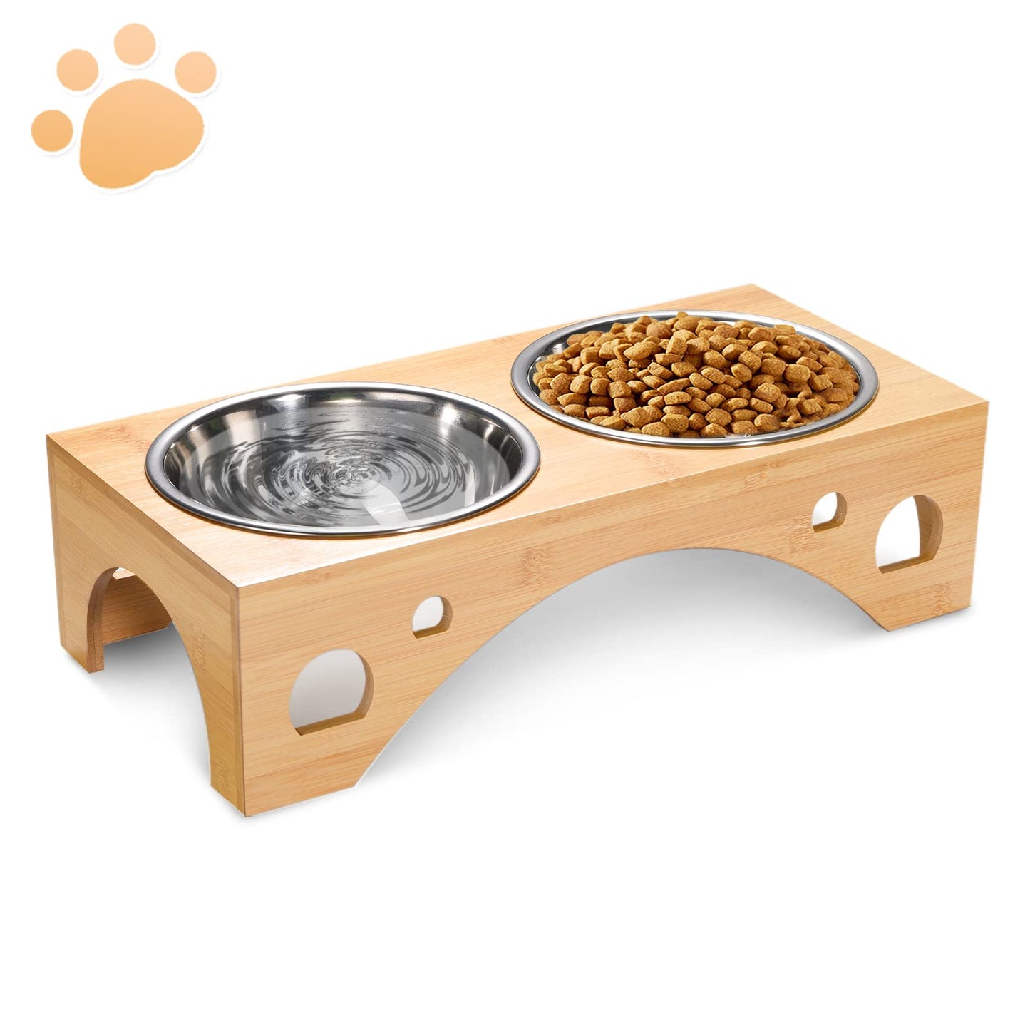 MMcRRx Comedero Perro Elevado 2 * 1100ML, Plato Perro Elevado Grande de Acero Inoxidable, Comedero Doble Alto Platos con Bambú Soportes