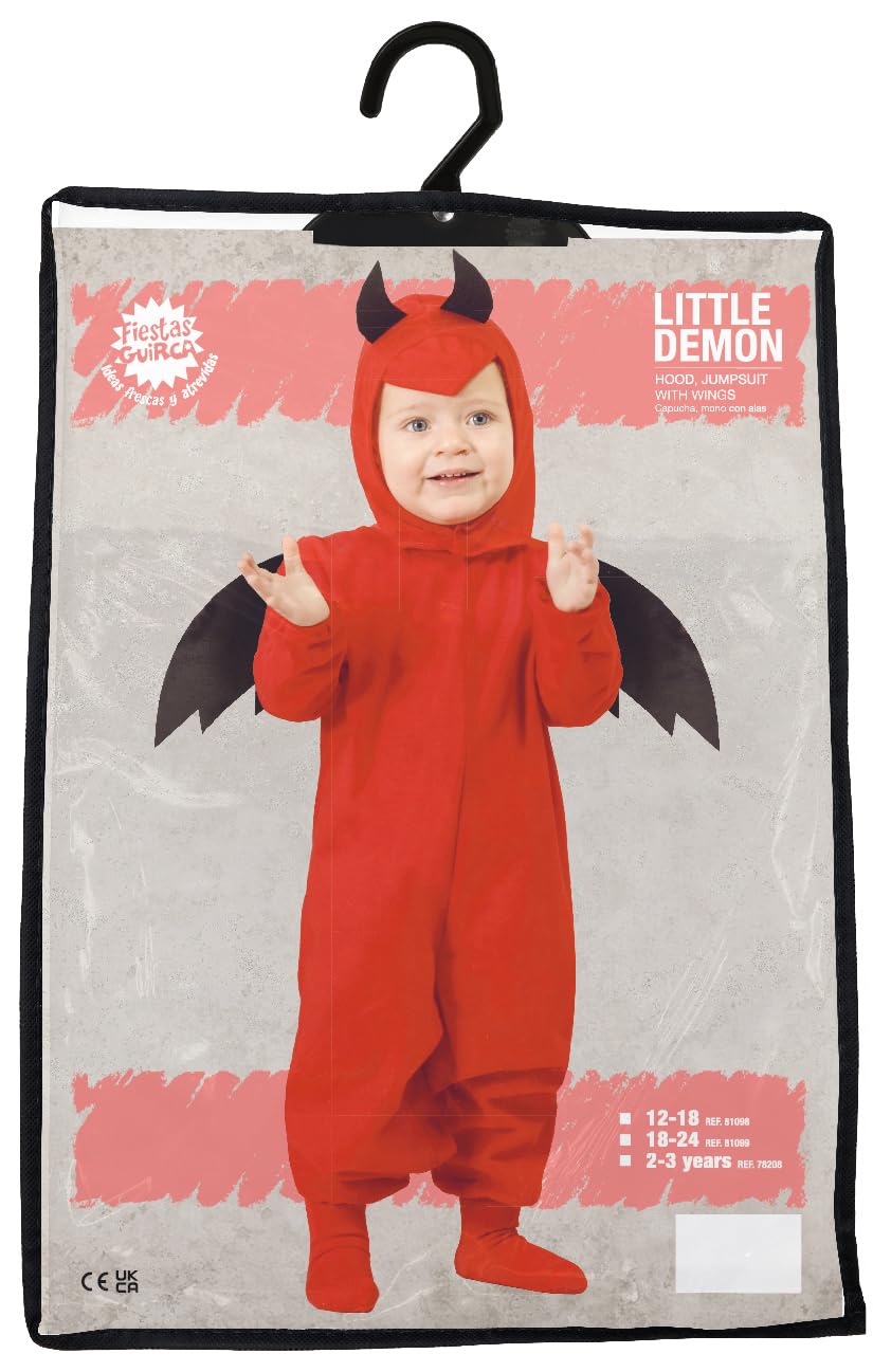 Disfraz de Pequeño Demonio Bebé (12-18 Meses) - Alas, Capucha y Mono - Disfraces de Halloween, Diablos y Demonios para Fiestas de Disfraces - Ideal para Bebés Niños - Rojo y Negro