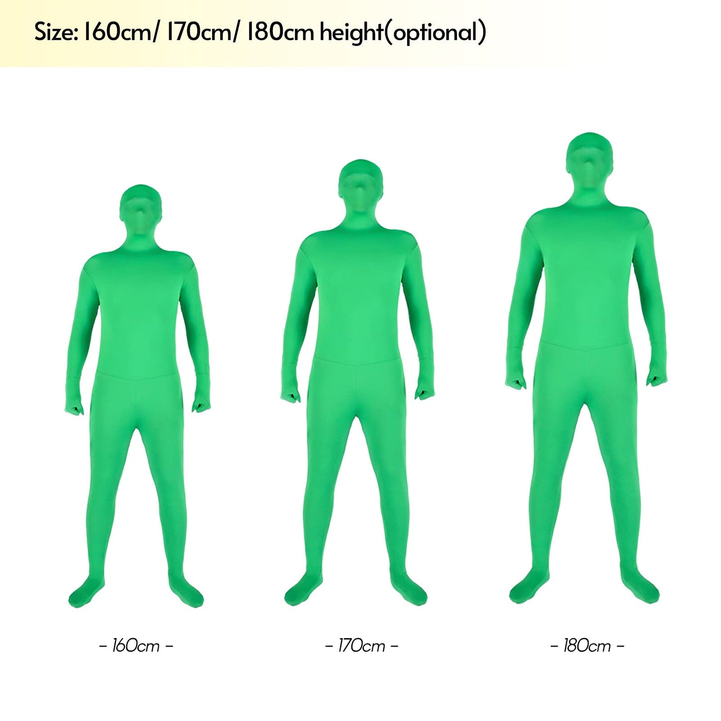 Andoer Traje unisex de cuerpo entero en color verde para fotografías y técnica audiovisual Chroma Key, disfraz elástico para fotos,efectos especiales, cosplay, carnaval, 180 cm de altura.