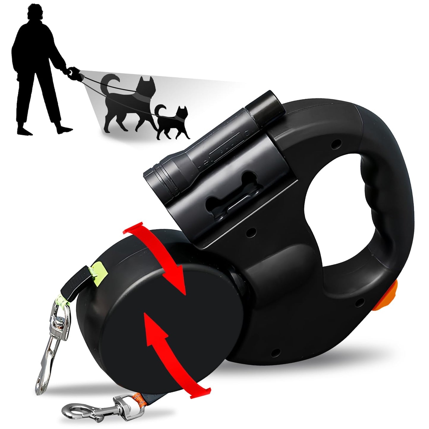 Correa Perro Extensible, Correas Flexi 3M Correa Doble Retráctil para Perro, Correa Extensible Perro Pequeño, con Linterna LED, Asa Ergonómica de Goma, para Perro Grande Mediano y Pequeño, hasta 30KG