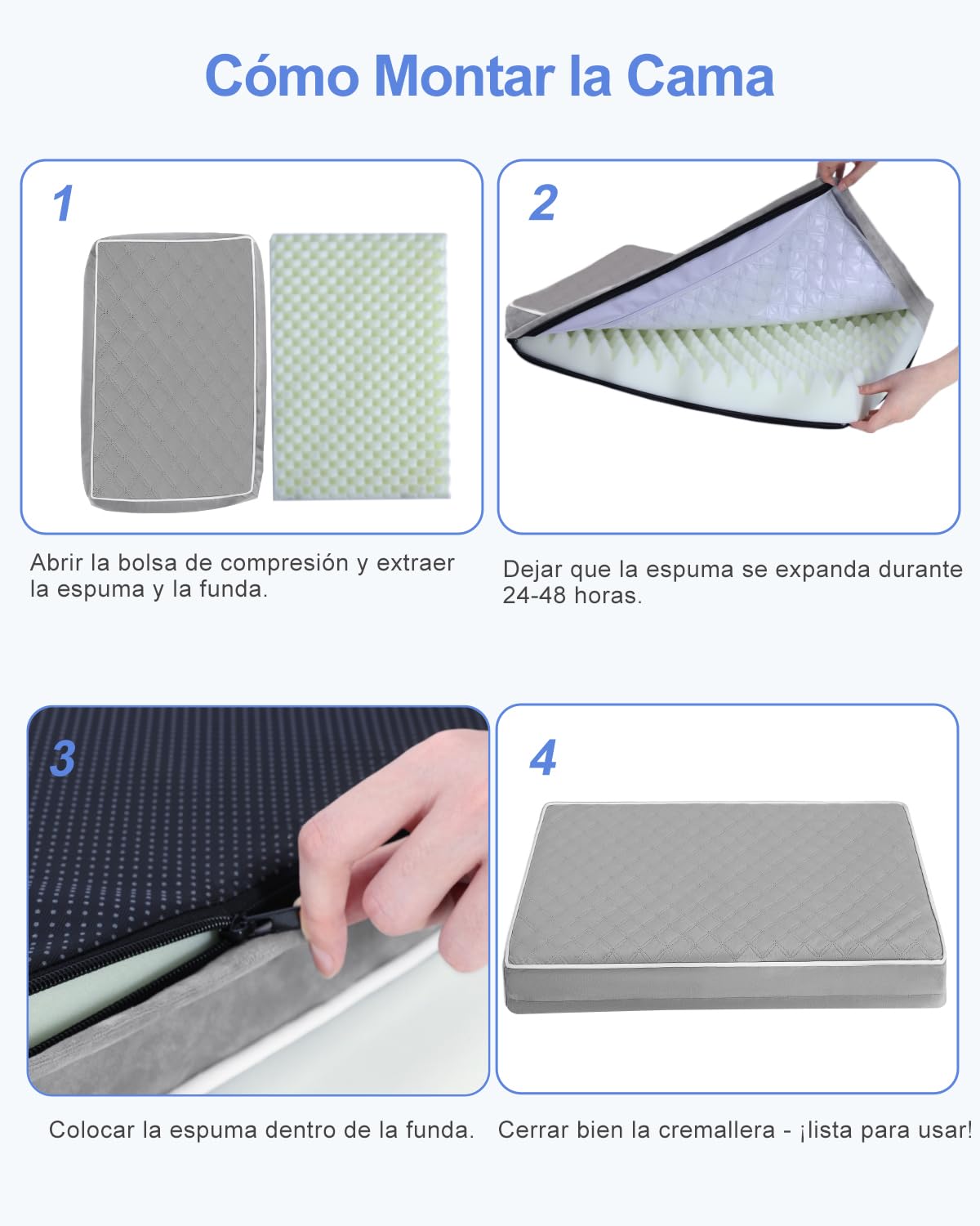 KSIIA Cama para Perros Medianos Ortopédica, Colchón Perro Lavable, Colchoneta Perro Impermeable, Dog Bed con Funda Extraíble, Gris, 88x55x7cm