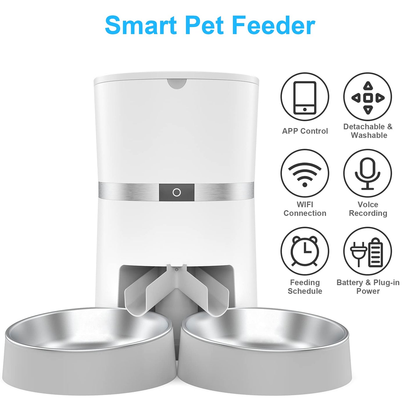 2.4G WiFi Comedero Automático para Gatos y Perros & Múltiples Mascotas,Dispensador de Comida con Control Remoto de Aplicación,10s grabación de Voz,Programable Tiempo de la Comida y Porciones