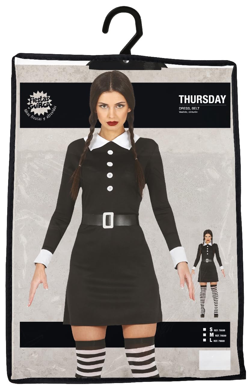 Disfraz Mirecoles de Jueves Chica de Familia Gótica - Vestido Negro Corto para Mujer Adulta Talla S 36-38
