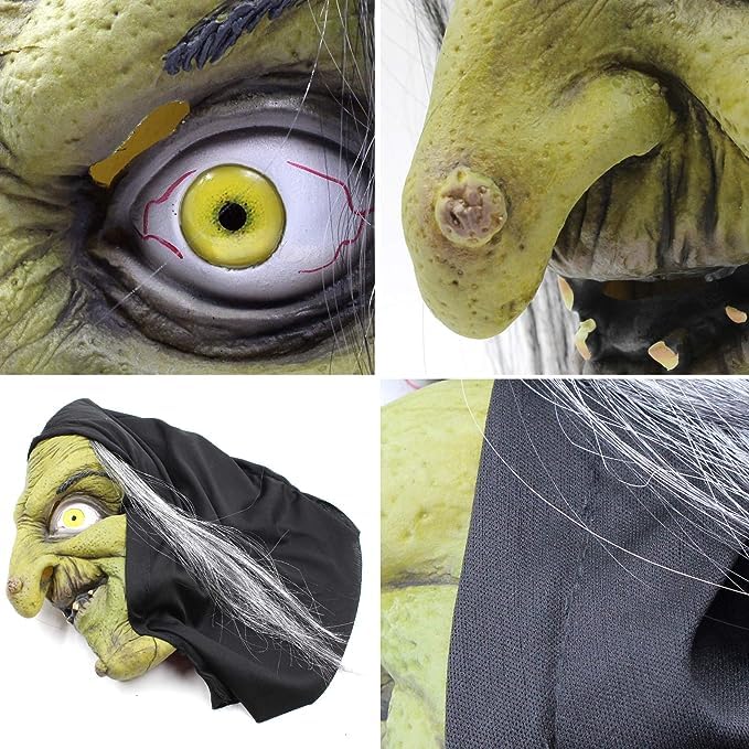 Disfraz Vieja Bruja Máscara - Halloween Scary Horror Cosplay Costume, Adulto, Accesorio, Máscaras de Látex, Disfraz, Brujas, Carnaval, Fiesta temática, Halloween