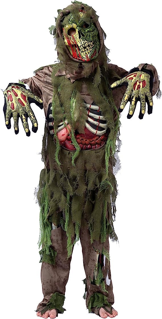 Disfraz Creations Swamp Deluxe Skeleton Living Dead Zombie Disfraz para Halloween Kids Monster Rol de rol (grande (10-12 años))