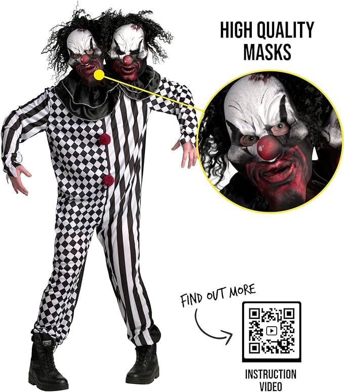 Disfraz Payaso Terrorífico, Traje de Payaso Malvado para Halloween, Disfraces de Payaso Espeluznante para Hombres, L