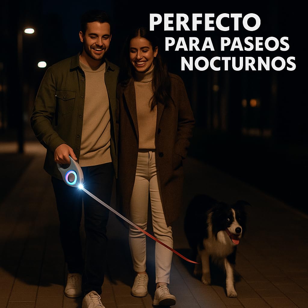 Correa Retráctil para Perro con Linterna LED – TRY & GETFUN – Extensible 3 m, hasta 50 kg, Seguridad Nocturna, Correa Perro Grande, Mediano y Pequeño