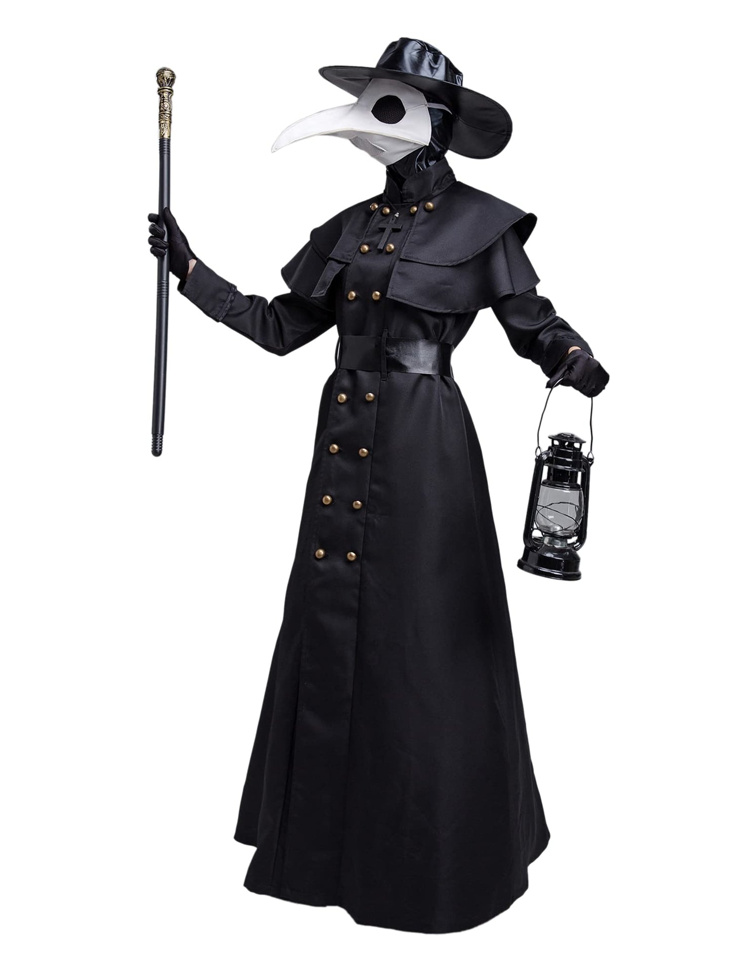 Disfraz medieval steampunk de médico de la peste negra para hombre, disfraz de médico para Halloween con juego de accesorios, color negro, talla S