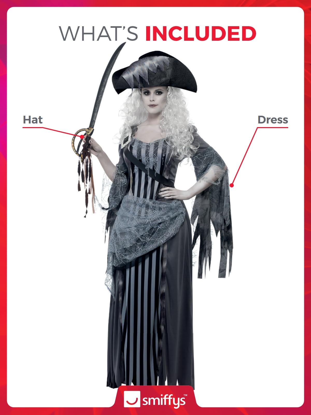 Disfraz de princesa de Ghost Ship, Gris, con vestido y sombrero Halloween