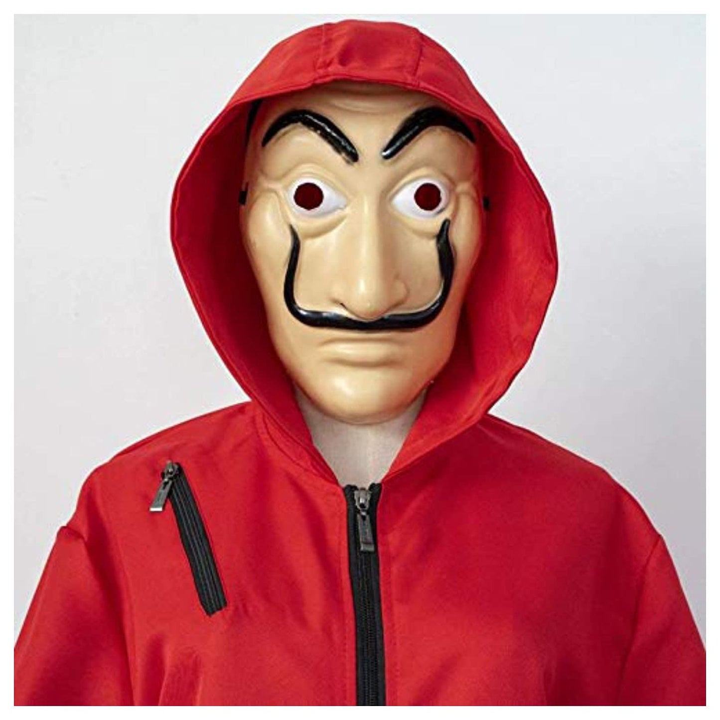 Disfraz Halloween Mono de Ladrón de Banco para Carnaval,Disfraz de Ladrón Mono Rojo de Manga Larga con Capucha,Conjunto de Cosplay Disfraces Máscara y Ametralladora,Disfraz de Carnival (Adult-S-160-170)