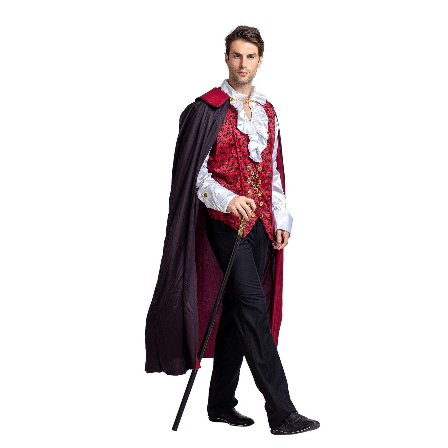 Disfraz Renacimiento Medieval vampiro espantoso lujo disfraz de Halloween para hombres juego de rol pecados Cosplay (rojo, Medium)