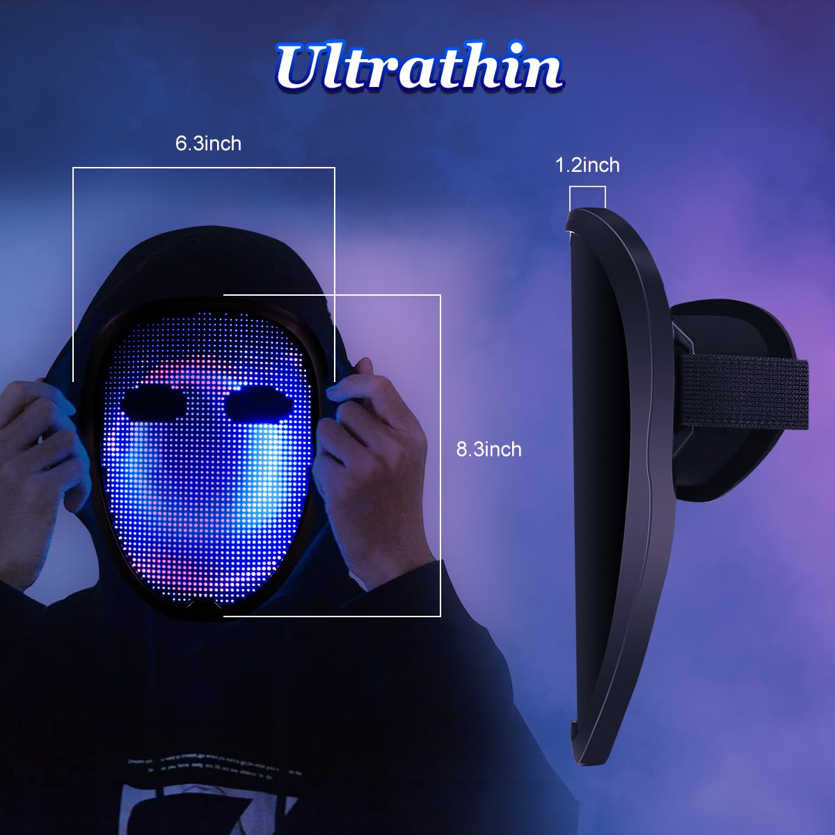 Máscara Facial LED Luminosa, Máscara LED Recargable Con Modos De Transformación Facial Con Detección De Gestos, Soporte De Control APP Para iOS Android, Adecuada Para Disfraces De Cosplay Halloween
