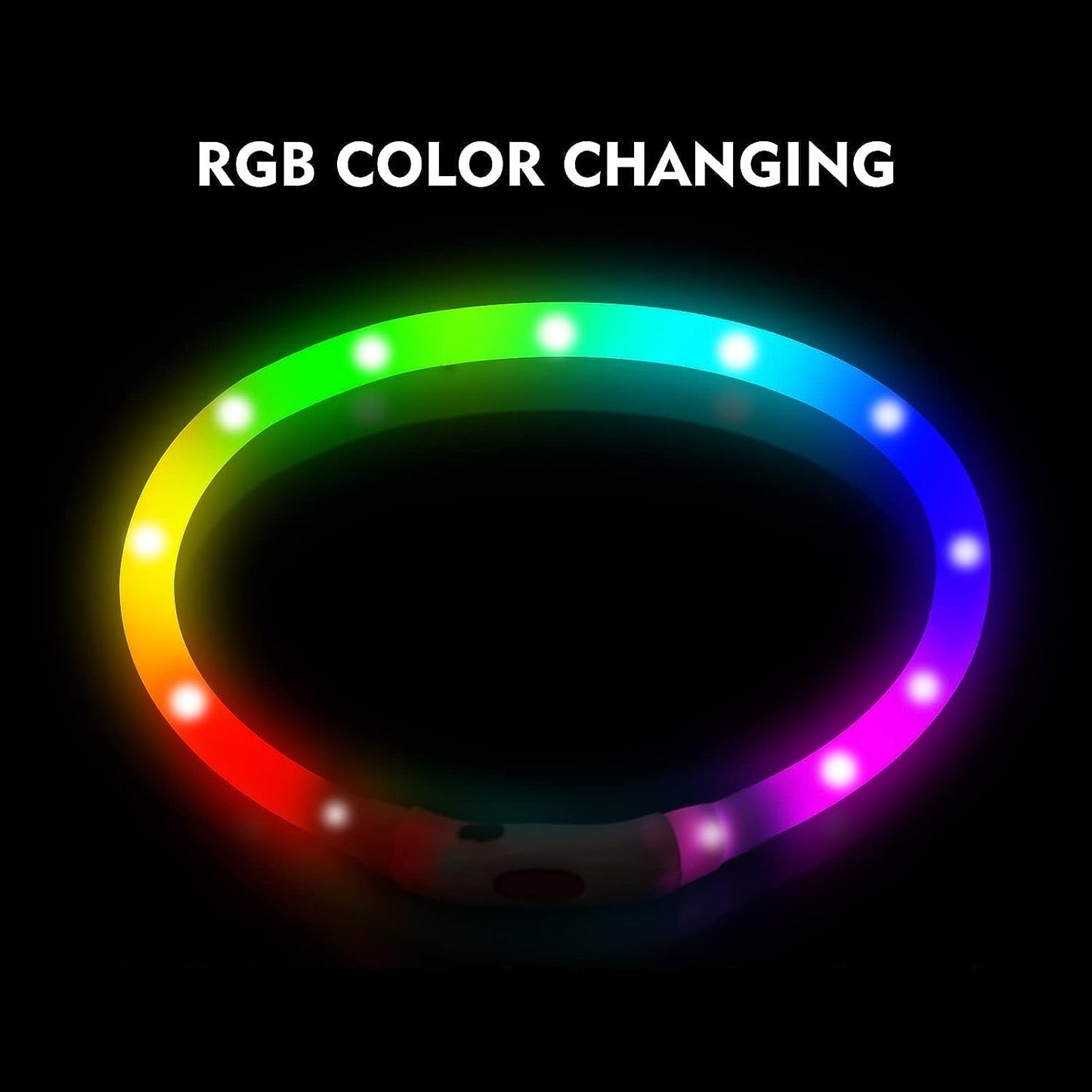 NOVKIN Collar LED para perro, recargable, RGB que cambia de color, luces impermeables que hacen que la mascota sea visible y segura para caminar por la noche, al aire libre, camping, para perros
