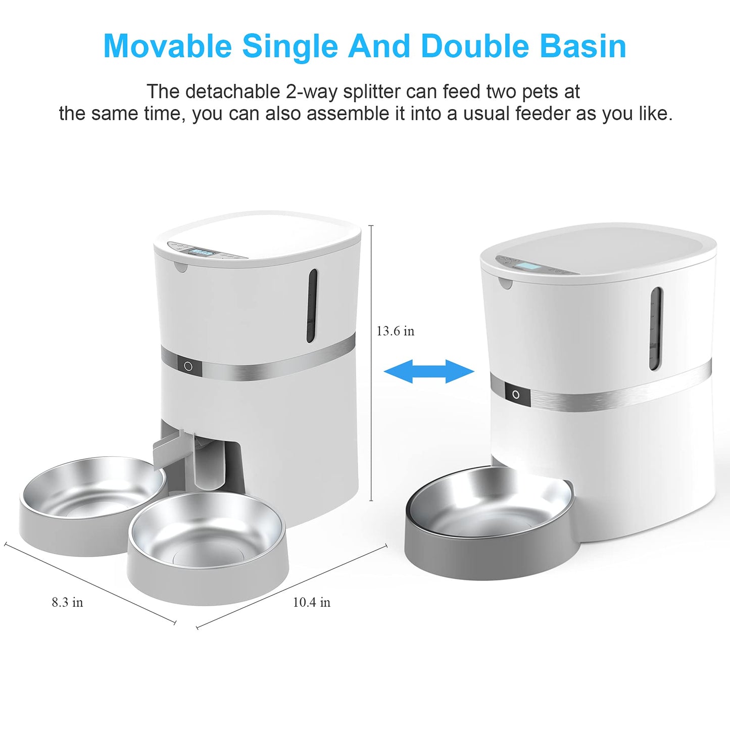 2.4G WiFi Comedero Automático para Gatos y Perros & Múltiples Mascotas,Dispensador de Comida con Control Remoto de Aplicación,10s grabación de Voz,Programable Tiempo de la Comida y Porciones
