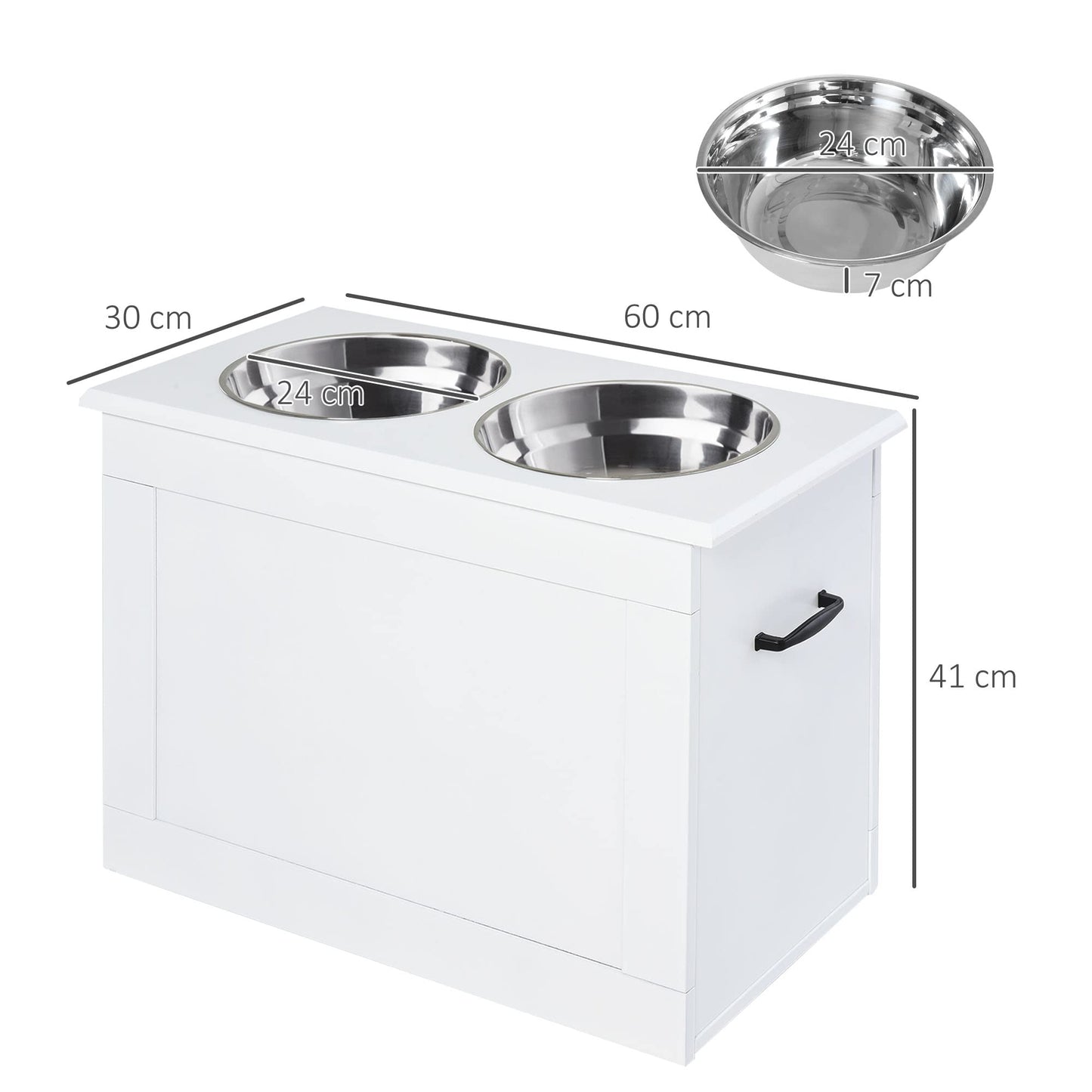 Comedero Perro Elevado con 2 Cuencos de Acero Inoxidable 2x2000 ml Comedero Elevado para Perros Grandes con Tapa Abatible y Almacenamiento Oculto Blanco