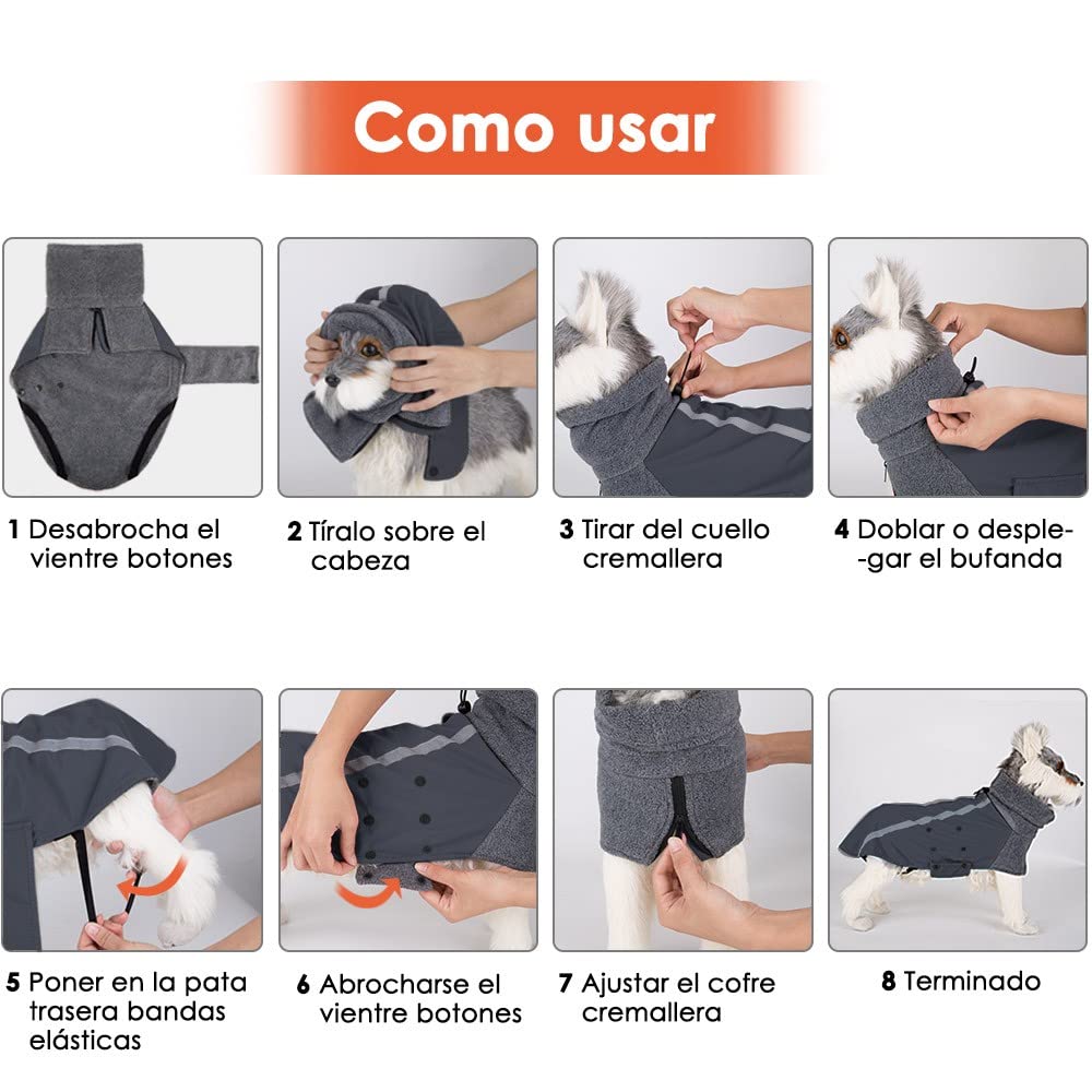 Abrigo para Perro Invierno, Cálido Forro Polar para Exteriores con Bufanda De Cuello Alto, Rayas Reflectantes, Chaleco Resistente Al Viento, Juegos Suaves para Mascotas