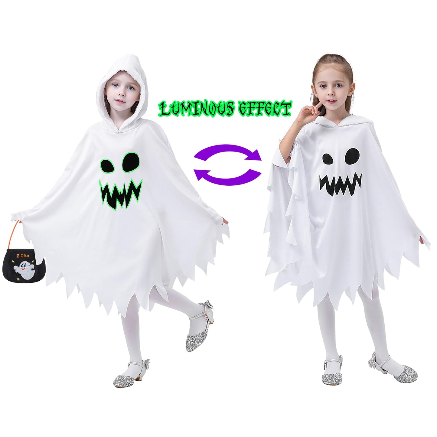 GEMVIE Trajes brillan trajes fantasmas oscuros trajes ghost blancos trajes fantasmas Carnaval de niños de Halloween 4-6