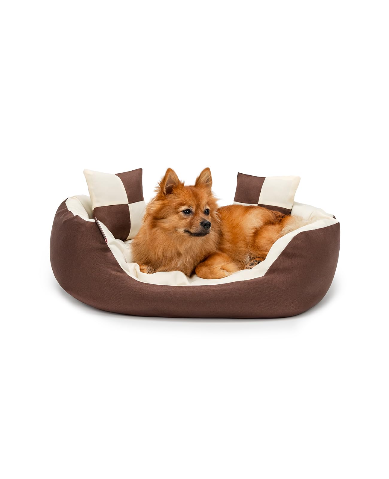 lionto Cama para Perros 4 en 1 cojín para Perros Cesta para Perros con cojín Reversible, (S) 65x50 cm Marrón/Beige