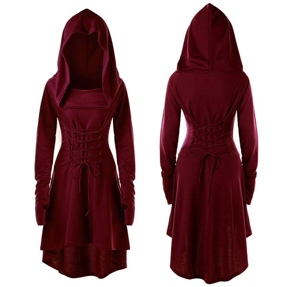 Disfraz renacentista para mujer, bata con cordones, vestido medieval con capucha, manga larga, retro, gótico, cosplay, Halloween, carnaval, Halloween, fiesta, disfraz, carnaval, Navidad,