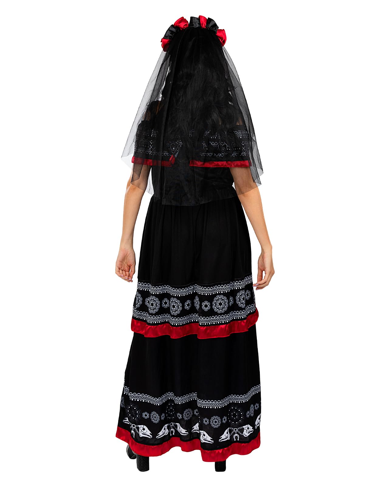 Disfraz de Catrina para mujer con diadema con flores y velo, Traje de Día de los Muertos para adultos, Disfraces de Carnaval, Halloween y Fiestas – Talla L
