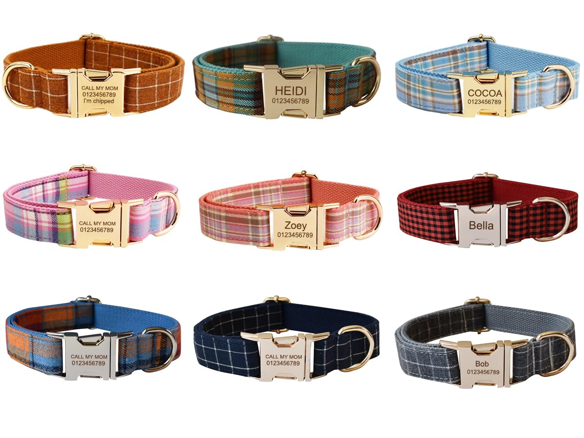 Collar de perro personalizado con hebilla de metal, collares personalizados para mascotas con nombre, número de teléfono y dirección grabados, cuadros
