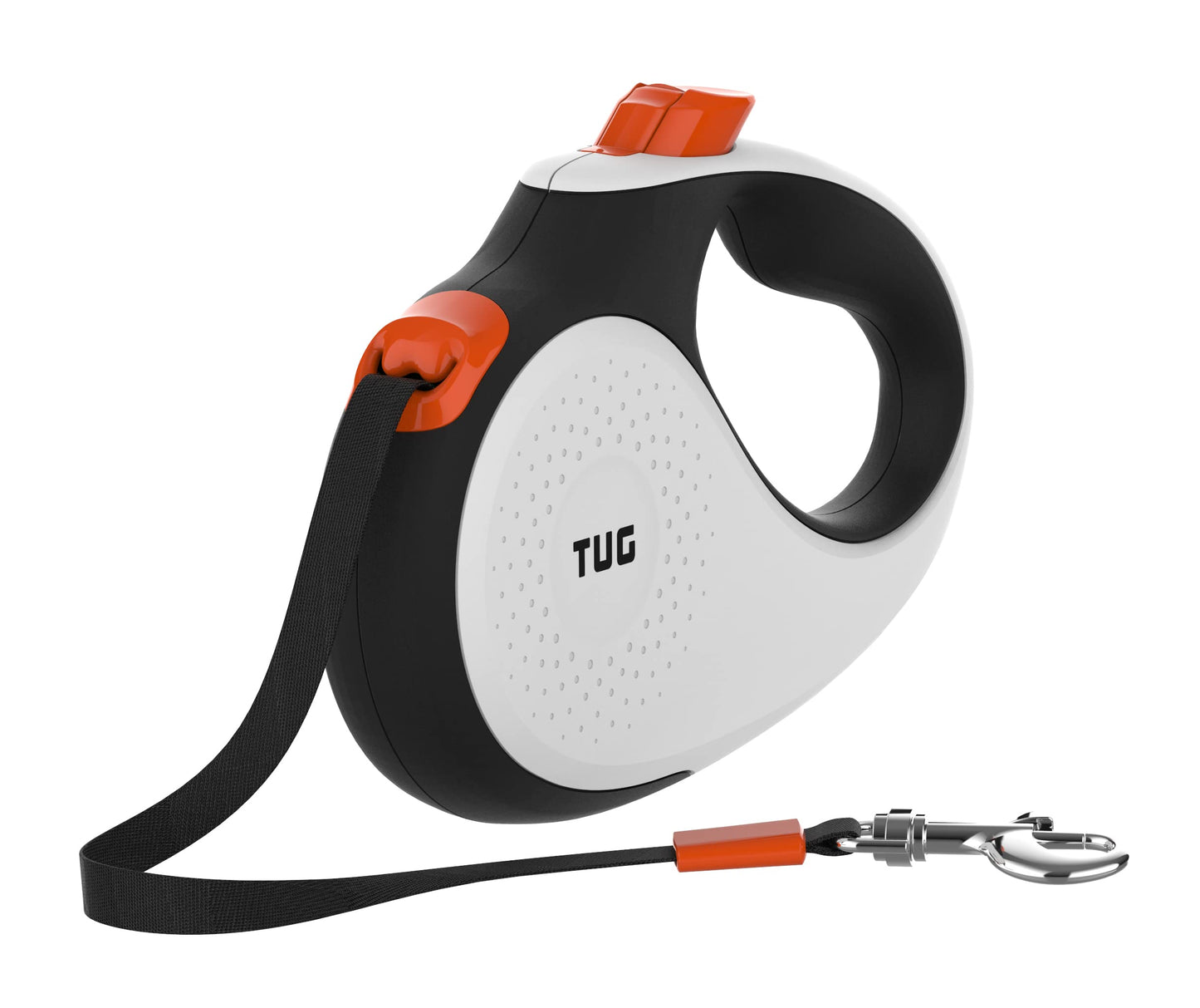 TUG 360° Sin Enredos Correa Perro Extensible | Retráctil de 5 Metros Cinta de Nailon (Medio, Blanco/Naranja)