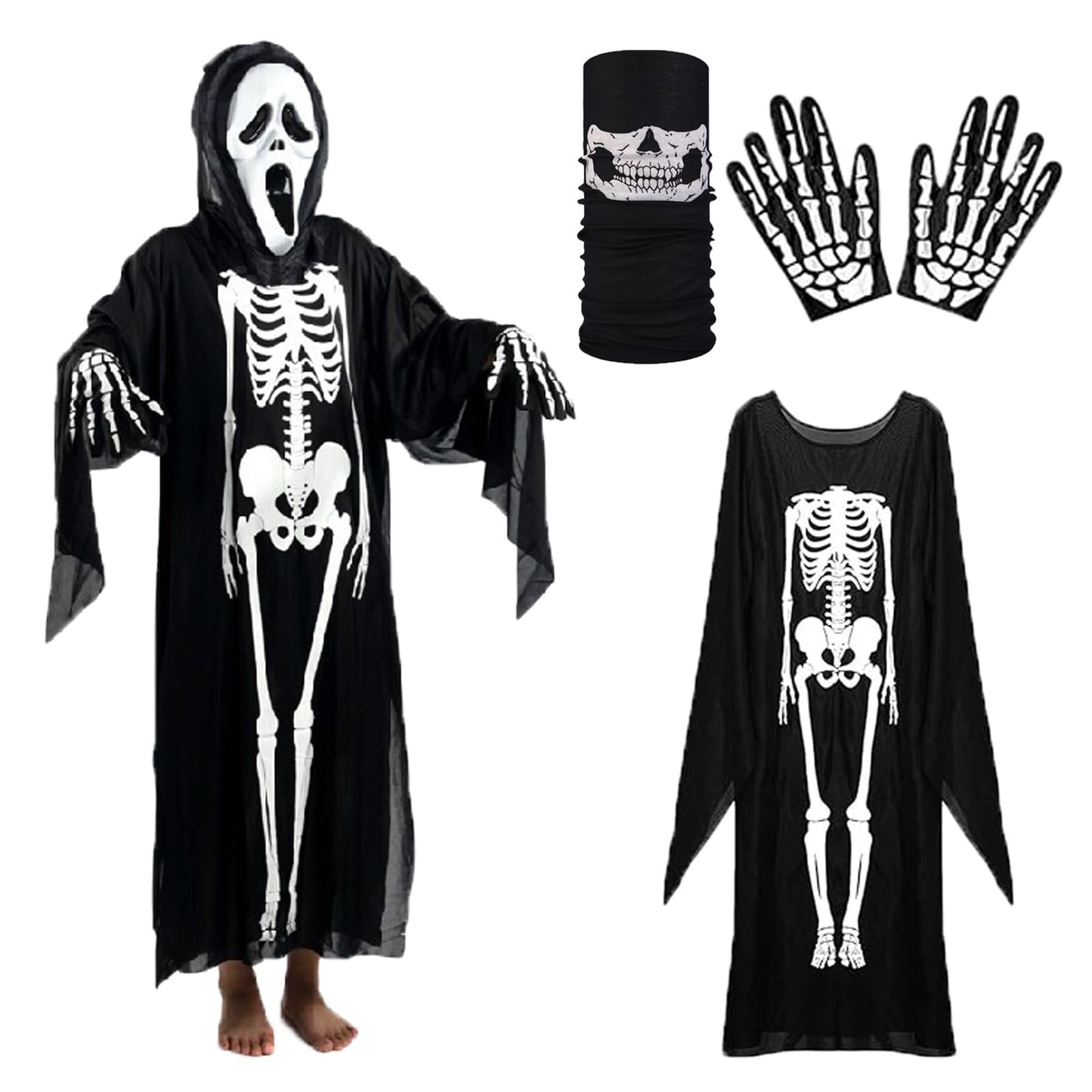 Disfraz con Guantes y Máscara Disfraz Esqueleto Mujer Terror disfrazs halloween hombre Ligero para Carnavales Casas Embrujadas Obras Teatro Cosplay Accesorios Fotografía