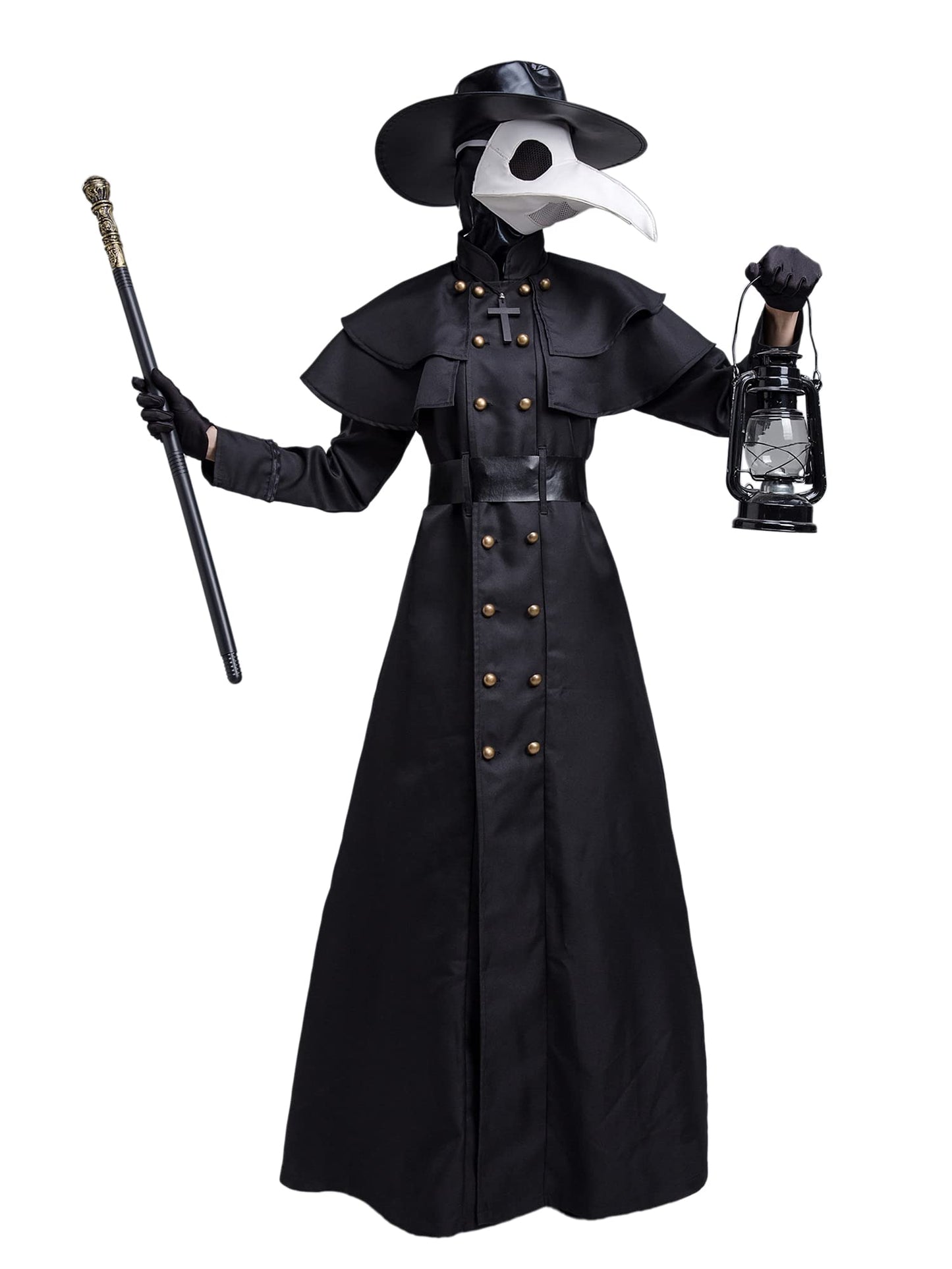 Disfraz medieval steampunk de médico de la peste negra para hombre, disfraz de médico para Halloween con juego de accesorios, color negro, talla S
